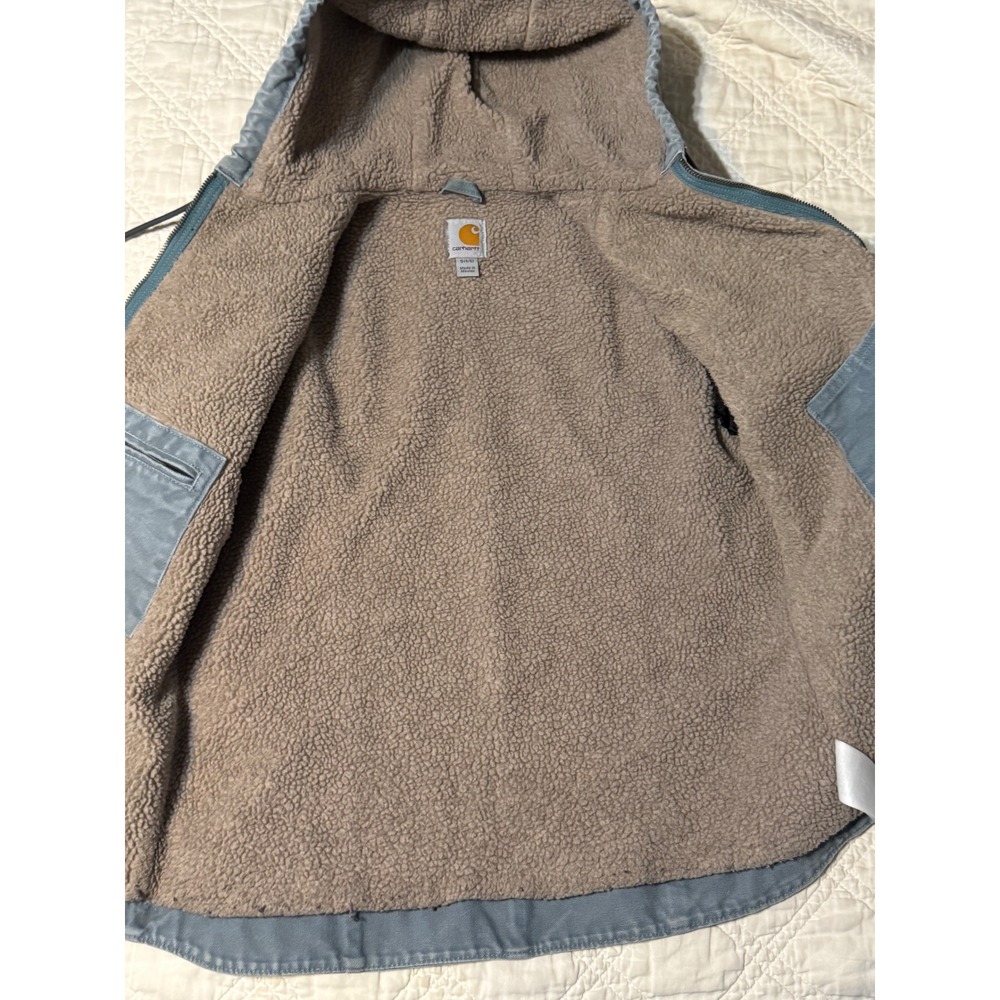 Carhartt WJ141 Sierra Jacket Women Small Blue Sherpa Lined Hooded Duck Coat - Picture 7 of 13